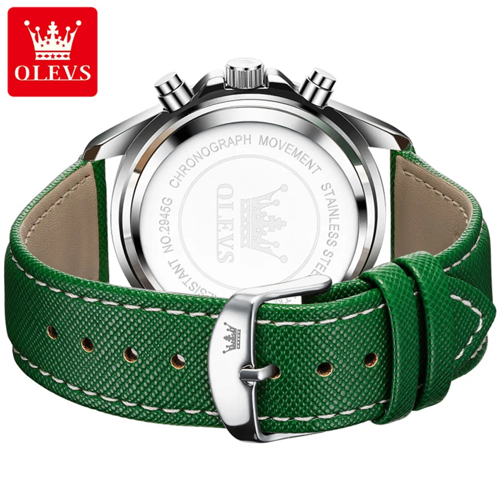 OLEVS-Relógio de Quartzo Multifuncional Masculino, Cronógrafo, Calendário, Luminoso, Impermeável, Pulseira de Couro, Casual, Moda, Novo, 2945