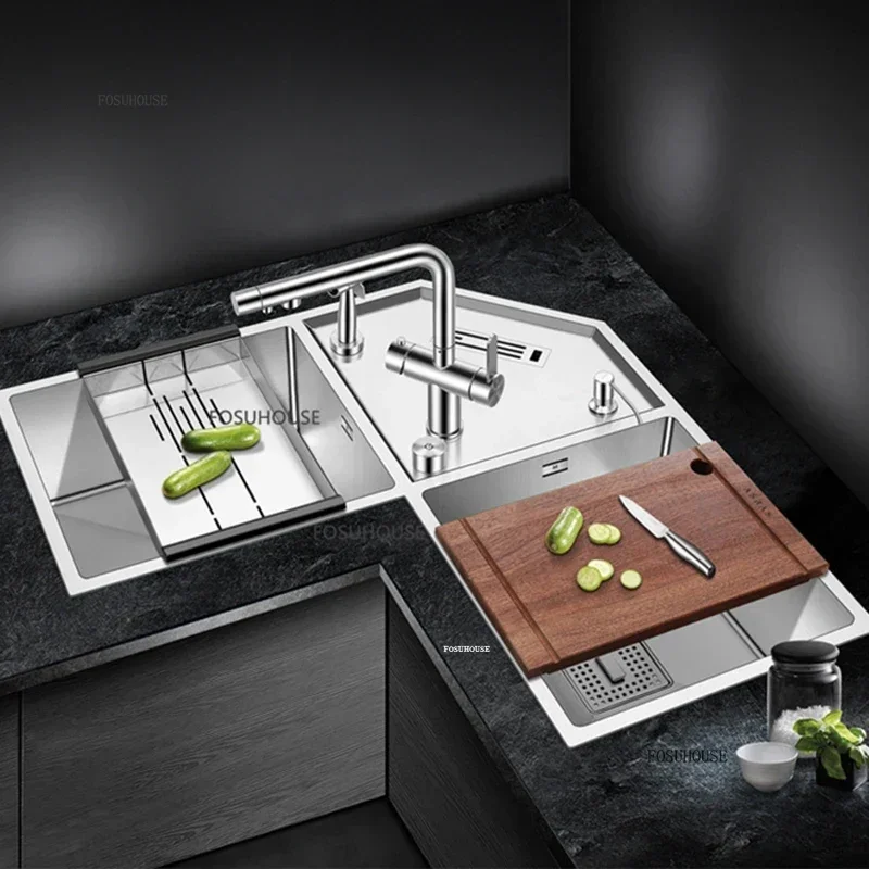 304 حوض الفولاذ المقاوم للصدأ تركيبات المطبخ الذواقة بالوعة المطبخ الزاوية متعددة الوظائف التصميم الإبداعي اكسسوارات المطبخ