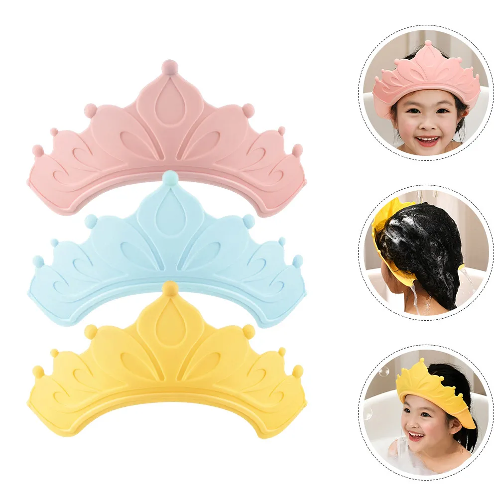 

3pcs Baby Bath Crown Shower Cap Adjustable Water Blocking Hair Washing Hat For Toddler Kids Bathing Visor Ear Eye Protection