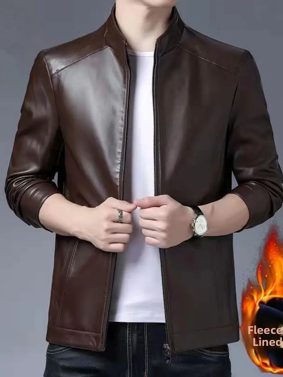 

Мужская зимняя утепленная кожаная куртка с воротником-стойкой в ретро-стиле для мужчин среднего и молодого возраста