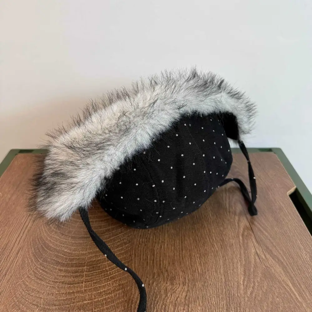 الدافئة أفخم قبعة بيسبول الكورية نمط الدب الصوف البولكا نقطة لي فنغ قبعة الفتيات الملابس والاكسسوارات الحلو سدادات حماية الأذن تحلق قبعة #4