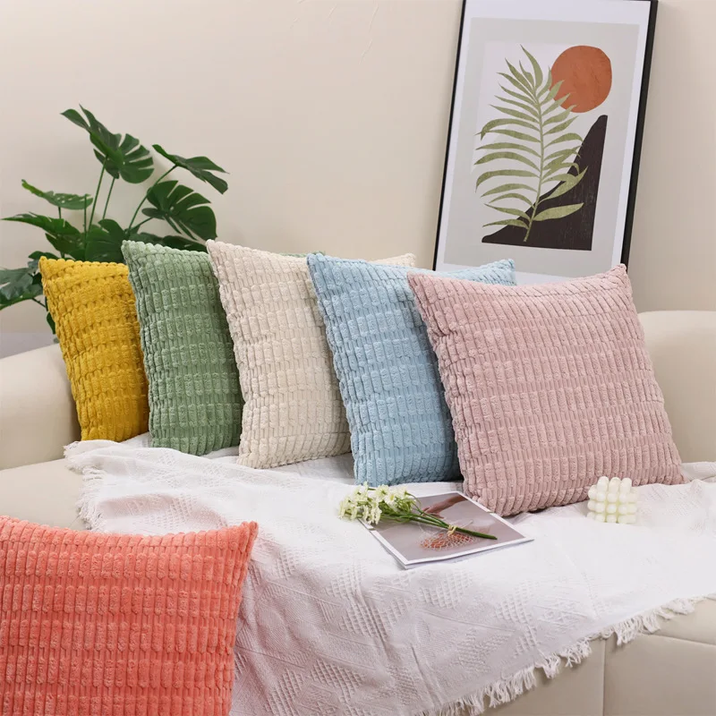 

Striped Corduroy Fabric Solid Color Cushion Cover 40/45/50cm Home Decorative Nordic Ins Style Classic Simple Square Pillowcase