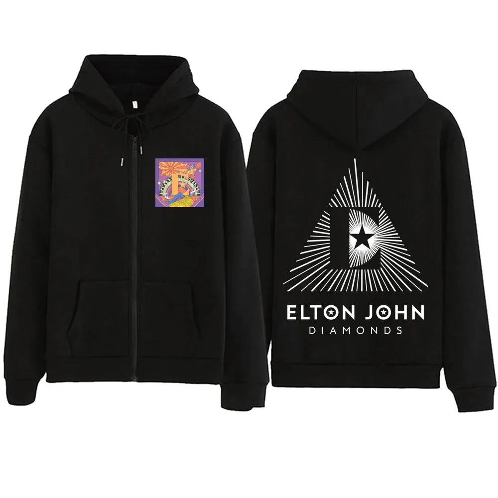 

Diamonds Elton John 2024 Zipper Hoodie Harajuku Pullover Unisex Streetwear Music Fans Gift V-Neck Sweatshirt Hoodie