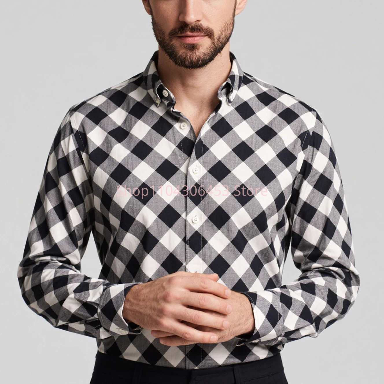 New Men's Geometric Plaid Graphics 3D Printing Shirt Hawaiian Casual Casual Long Sleeve Lapel Shirt Business Simple Casual Top