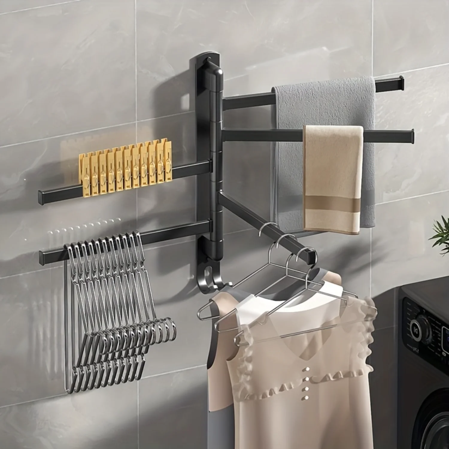 1pc Rotating Stainless Steel Bathroom Towel Rack with 5-Arm Holder - Easy to Install and Conveniently Located