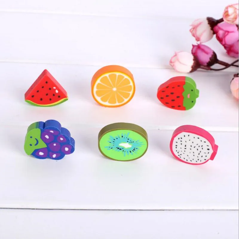 1pack cute fruit erasers students stationery school office supplies strawberry watermelon Kiwi orange grape