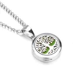 Hot Aroma locket Necklace Tree of Life Aromatherapy Necklace Essential Oil Diffuser Perfume Locket Pendant Women Jewelry Gift