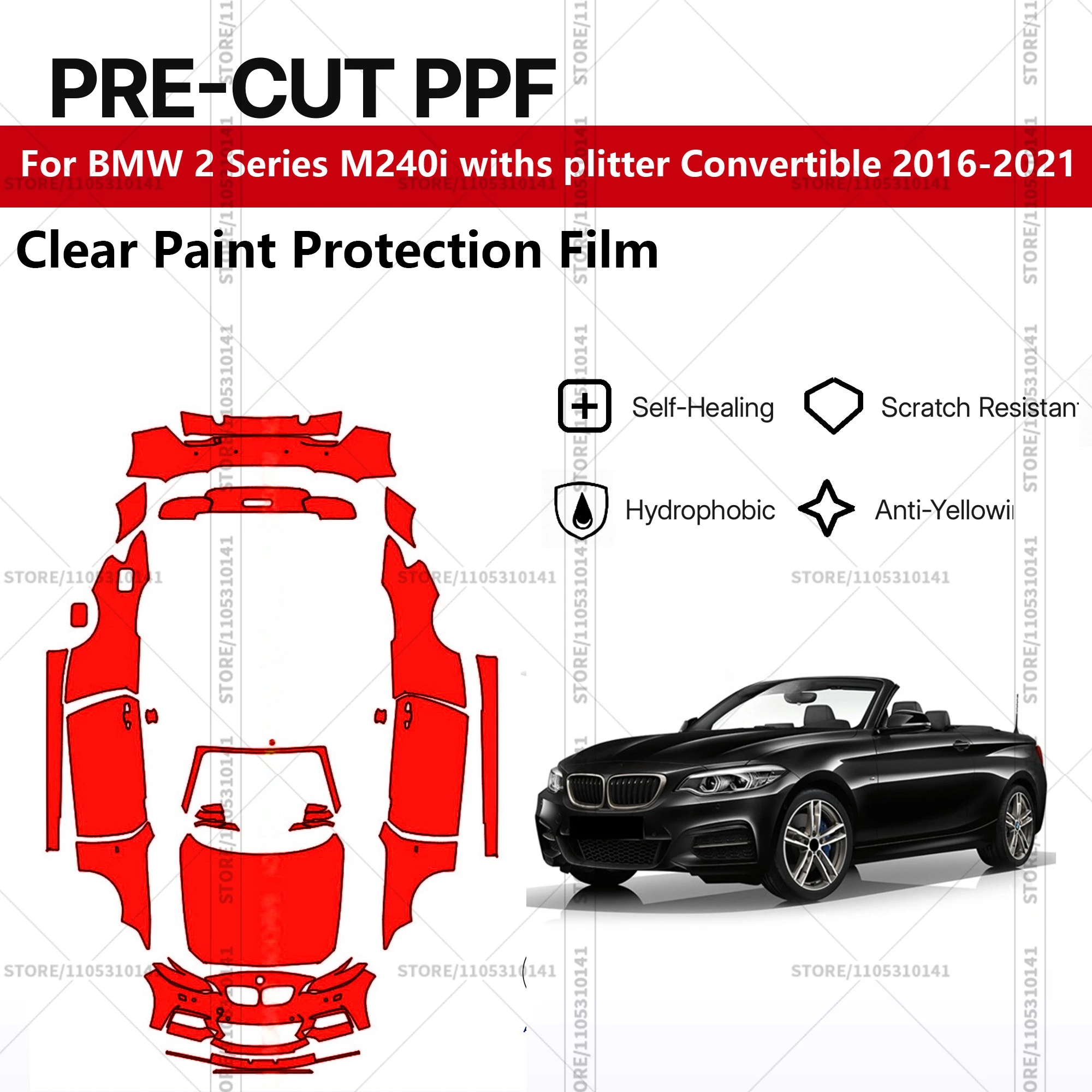 Pre-Cut Paint Protection Film PPF Transparent Car Film Automotive PPF For BMW 2 Series M240i withs plitter Convertible 2016-2021