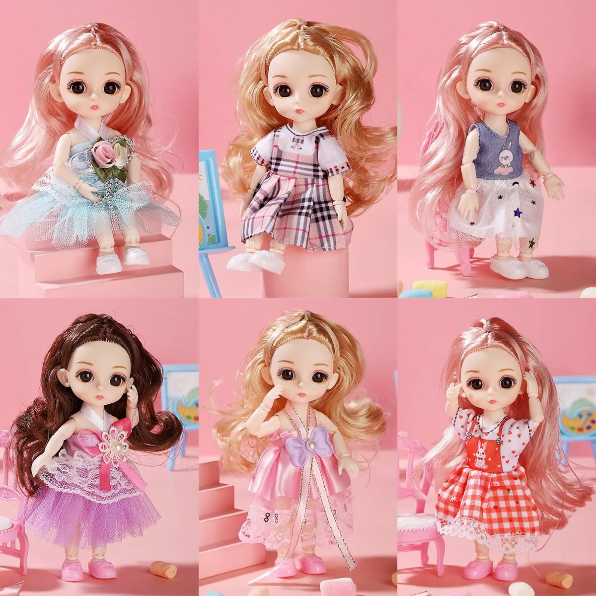 17Cm Leuke Mini Doll 13 Beweegbare Gezamenlijke Dress Up Prinses Pop Met 3D Grote Ogen Diy Speelgoed Pop Met kleding 1/12 Mode Pop