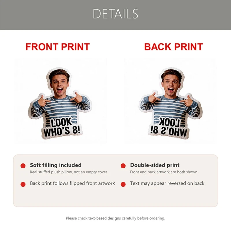 Custom Personalized Photo Face Pillow, Funny Expression Man in Striped Shirt Custom Shaped Decorative Cushion, 70CM Home Decor A