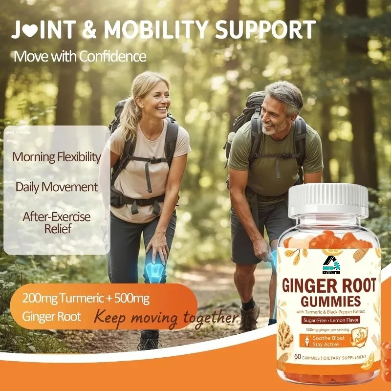 Ginger Gummies 500mg with Black Pepper and Turmeric Supplement for Digestive Health Support
