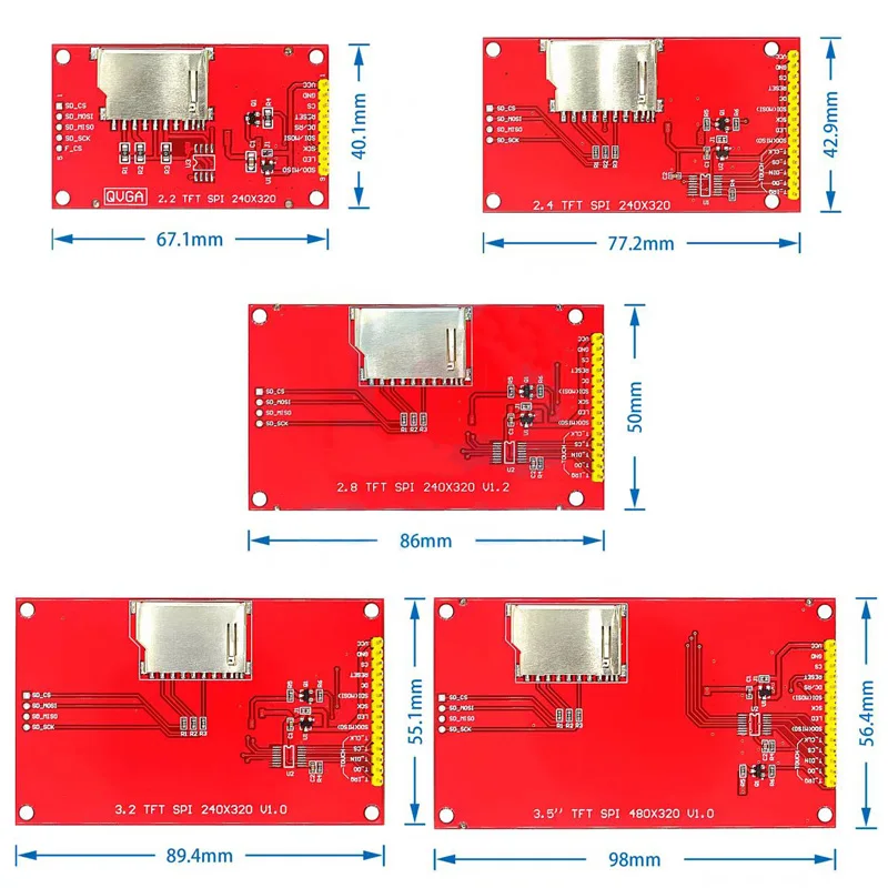 2.2 inch/2.4/2.8/3.2/3.5 inch TFT touch color SPI serial LCD display module