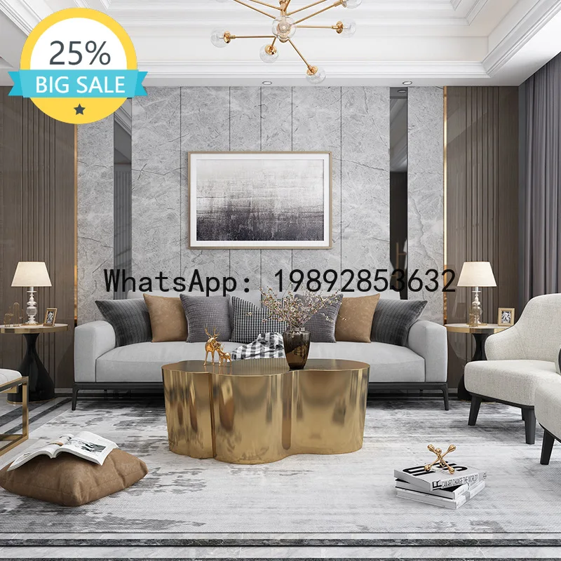 

Italian Style Modern Living Room Home Office Creative Stainless Steel Oval Cloud Round Coffee Table