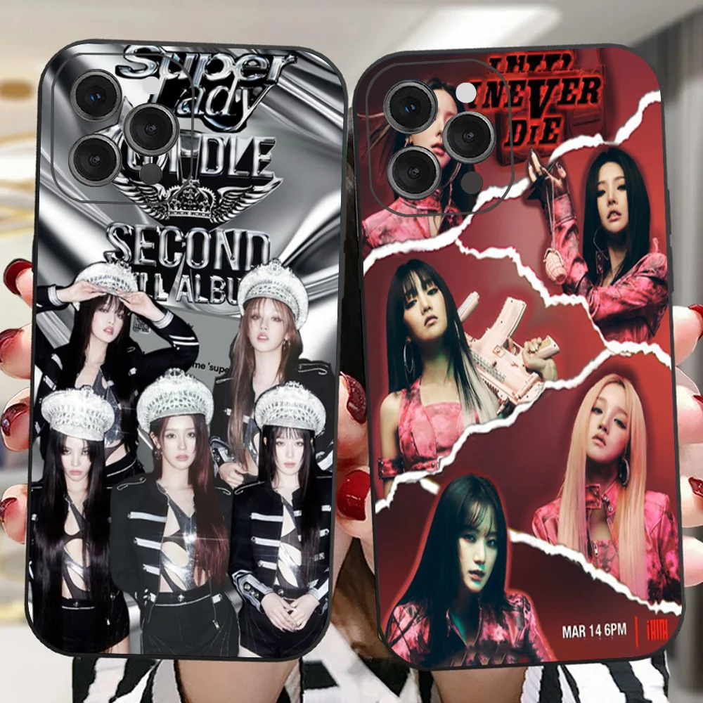 KPOP G-(G)I-DLE G-gidle Phone Case For IPhone 16 15 14 13 Pro Max 11 12 Mini X Xs XR Se 2022 Black Silicone Cover