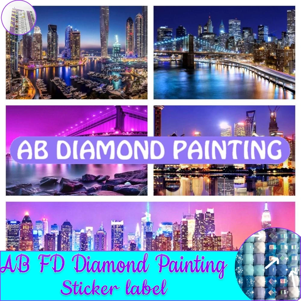 AB DIY Diamond Painting Square Landscape Bridge Diamond Embroidery Night View City Mosaic Handmade Art Cross Stitch Decoration