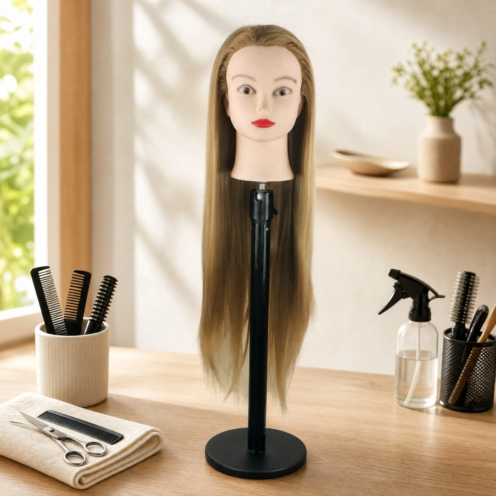Long Hair Mannequin Head Smooth Female Mannequin Training Head with Long Straight Synthetic Hair Tanglecomplimentary