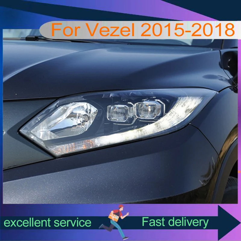 Auto Headlights For Honda Vezel 2015-2018 HRV HR-V Accessories Upgrade Modification LED DRL Dual Projection Lens Head Lamp