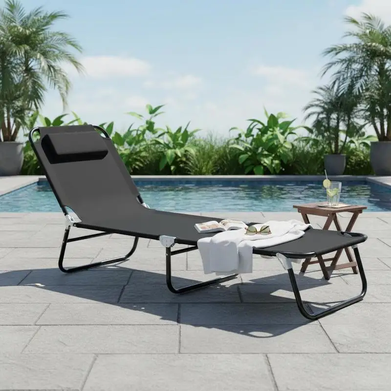 

Outsunny sun lounger, 5-position adjustable backrest, quick-drying, metal frame, 190 x 56 x 28 cm, black