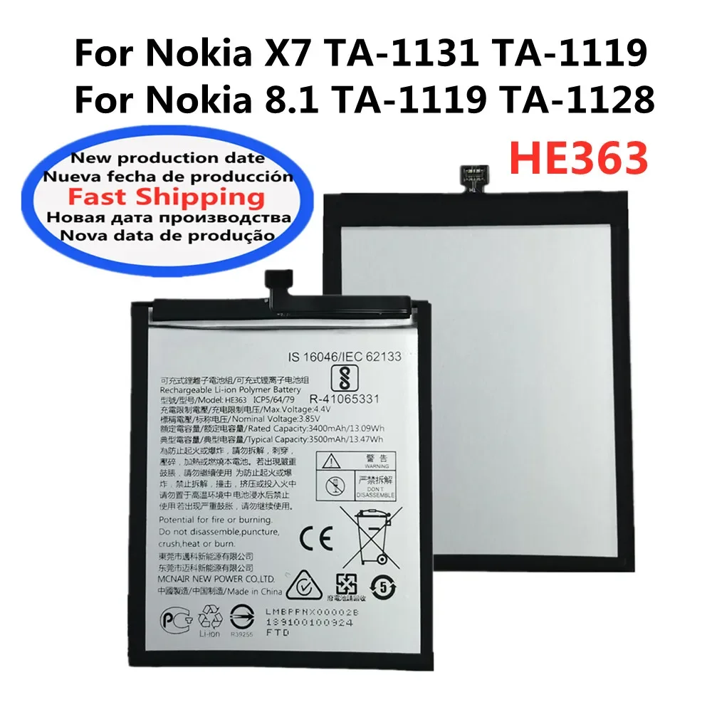 3500mAh HE363 Orginal Phone Battery For Nokia X7 TA-1131 TA-1119 / For Nokia 8.1 TA-1119 TA-1128 Battery Bateria Fast Shipping