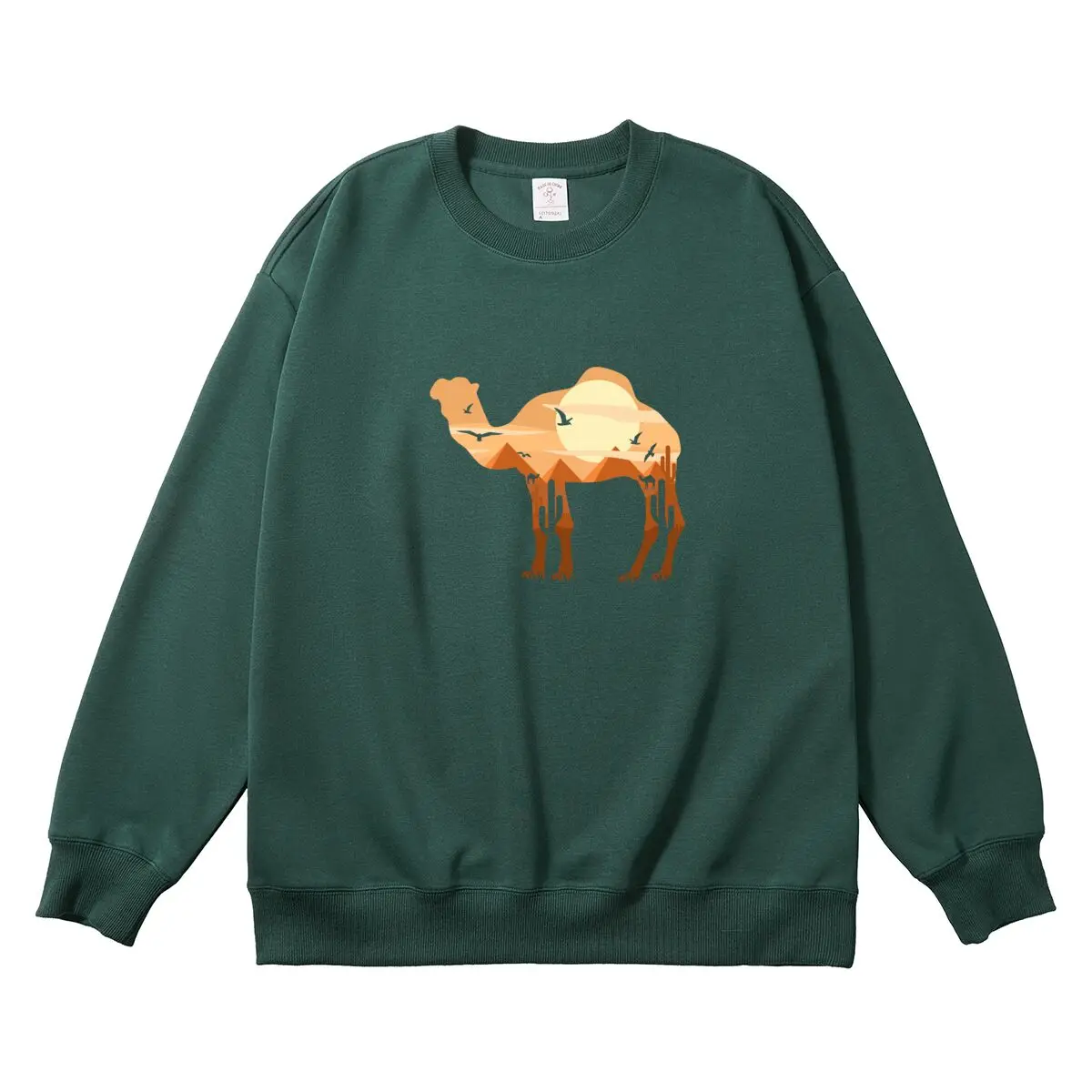 Oversized Women Pullover Desert Camel Graphic Woman Tops Female Sweatshirt Round Neck Long Sleeve Autumn Thick Clothes