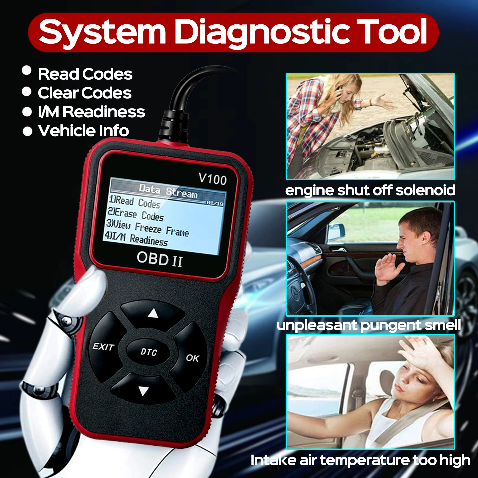 OBD2 Scanner Diagnostic Tool, Check Engine Code Reader OBD2 Scanner with Reset, I/M Readiness,  Auto Check Engine Light