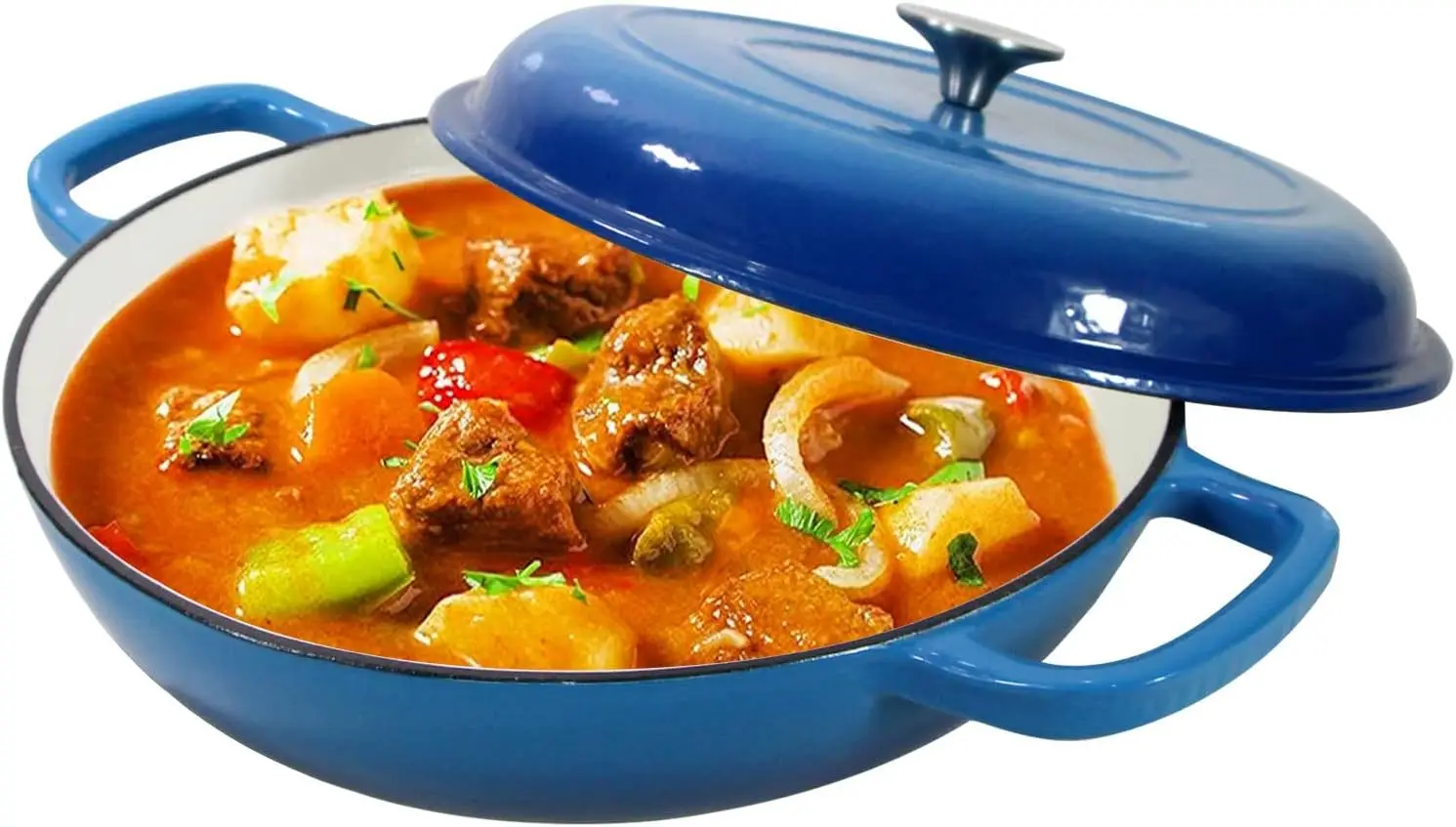 

3.8 Quart Enameled Cast Iron Dutch Oven with Lid, Dual Handles, Oven Safe Skillet for Family Gifts in Blue