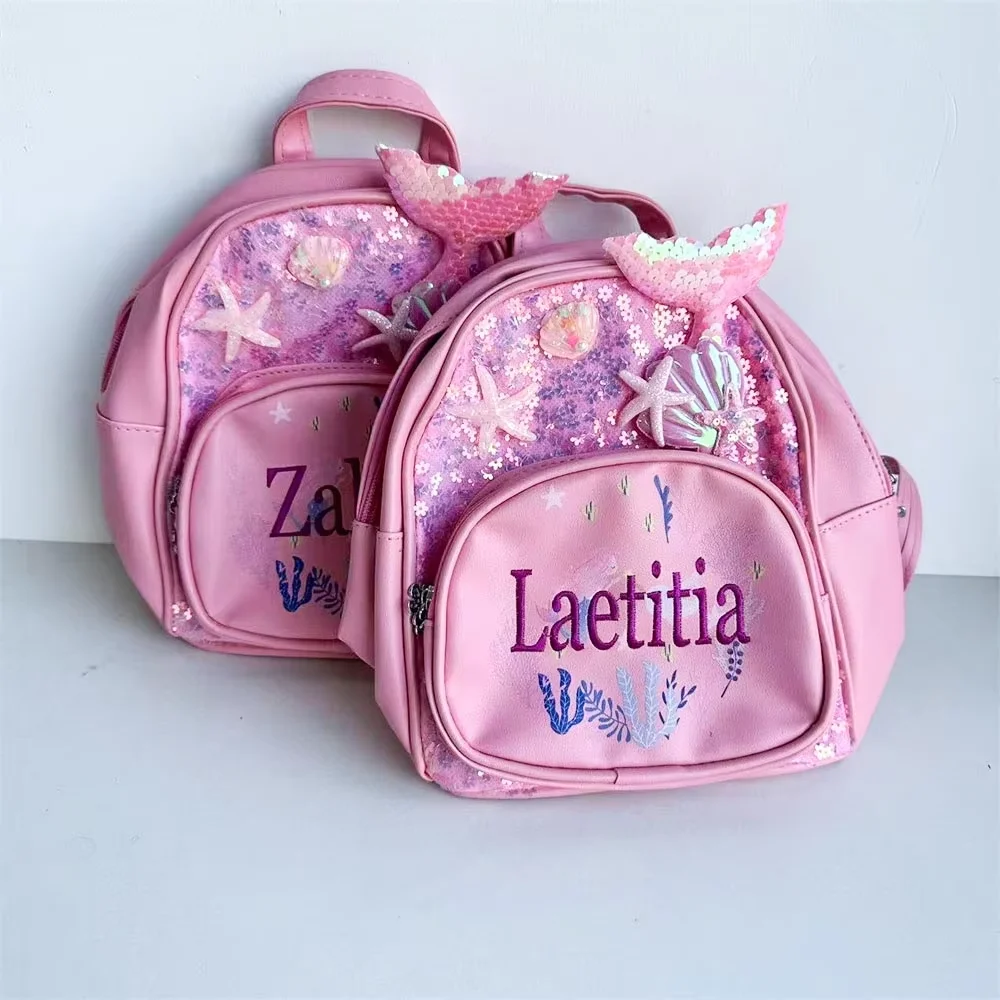 

Cute little princess backpack personalized girls sequins small backpack custom name kindergarten mermaid schoolbag