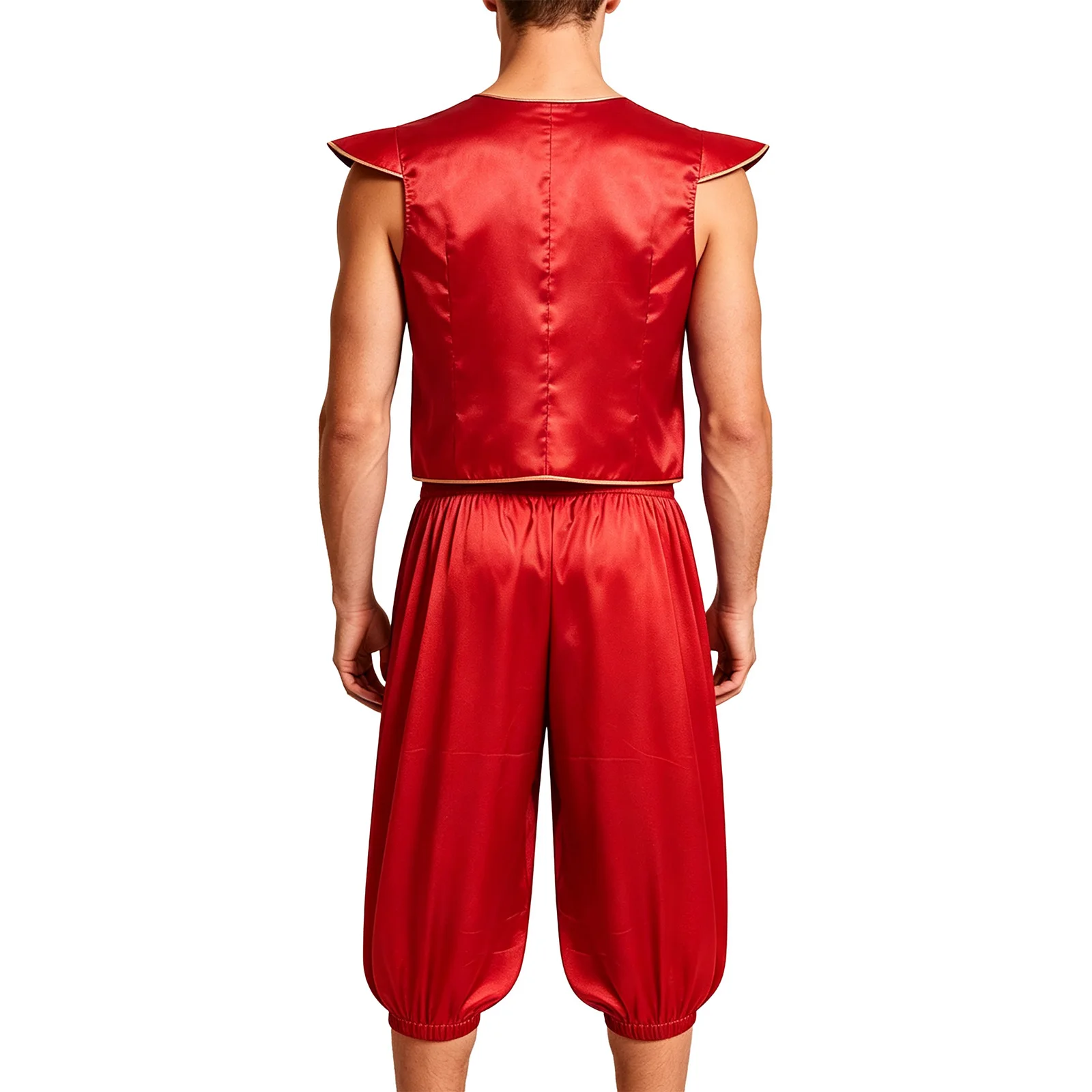 Men Arabian Prince Cosplay Outfit Fly Sleeve Metallic Trim Satin Vest with Short Pants for Halloween Carnival Medieval Costume - view 4