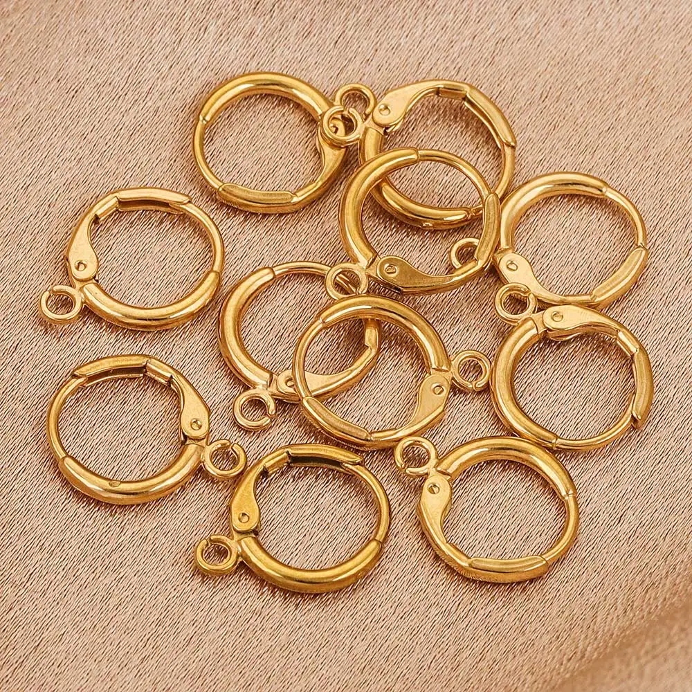 10pcs Stainless Steel Gold Plated Round Leverback Ear Clips European Style Earring for DIY Jewelry Making Accessories Wholesale