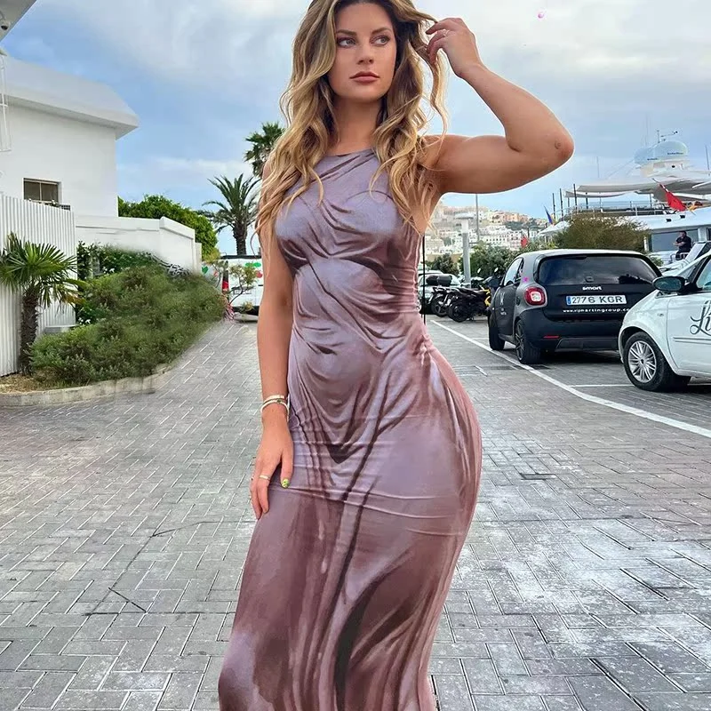 Długa spódnica damska z wysokim stanem, z nadrukiem, w stylu streetwear, model Dr Svel, typu balowa, o kroju one-step, dla kobiet o większej wzrostu, 70 cm i więcej.