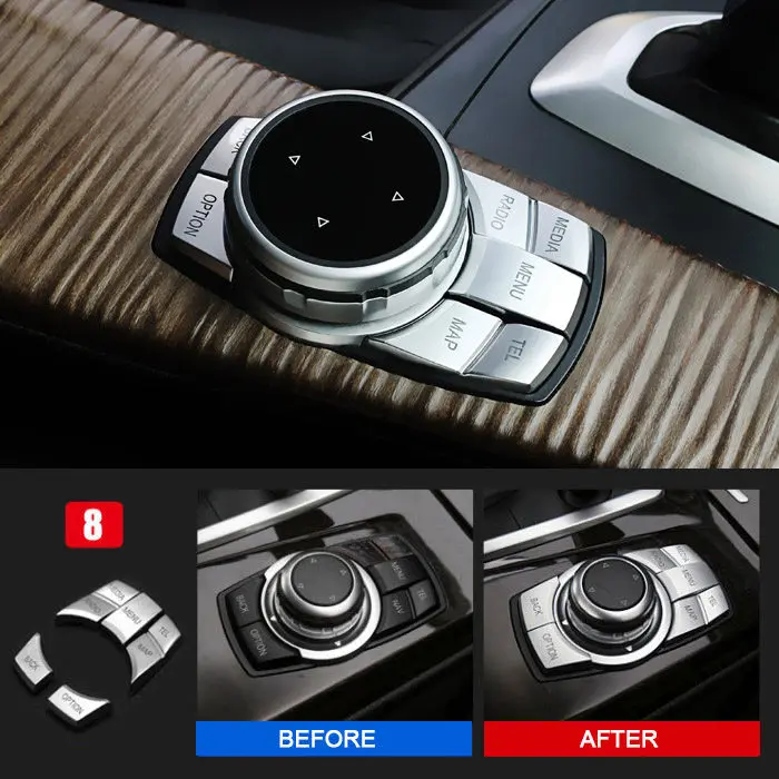For BMW 5 6 7 Series F10 F18 GT F07 2011 2012 2013- 2017 5pcs ABS Chrome Car Center Control Multimedia Button Cover Sticker Trim