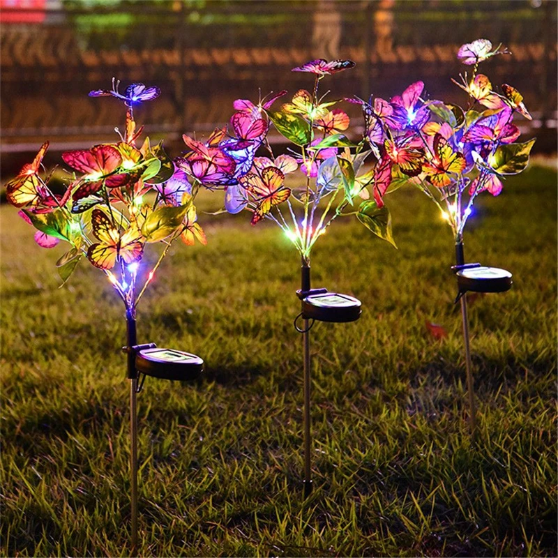 Solar Butterfly Flower Ground Lamp , Outdoor Solar Garden Lamp, Plastic Material, Great for Garden, Yard and Lawn Decoration
