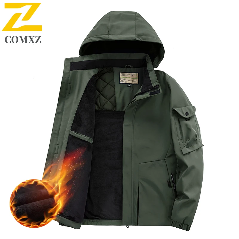 

COMXZ Premium Men Jacket Detachable Hood Outdoor Mountaineering Windproof Coat Casual Travel Thicken Warm Autumn Winter Garment