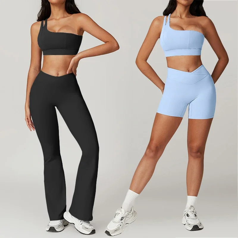 Trajes deportivos ajustados, conjunto de Yoga, chándal de 2 piezas para mujer, ropa de Fitness, conjuntos de pantalones acampanados, traje de gimnasio, ropa deportiva de entrenamiento para mujer