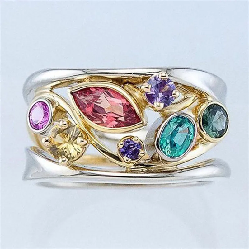 

Exquisite Female Jewelry Geometric Pattern Multicolor Wave Line Micro Zircon Color Finger Rings for Women Anillos кольцо женское