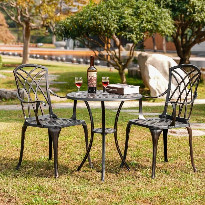 Set da 3 pezzi per Patio da bistrot Set di mobili da giardino in alluminio fuso, tavolo e sedie da bistrot per tutte le stagioni Set di 2, bronzo antico