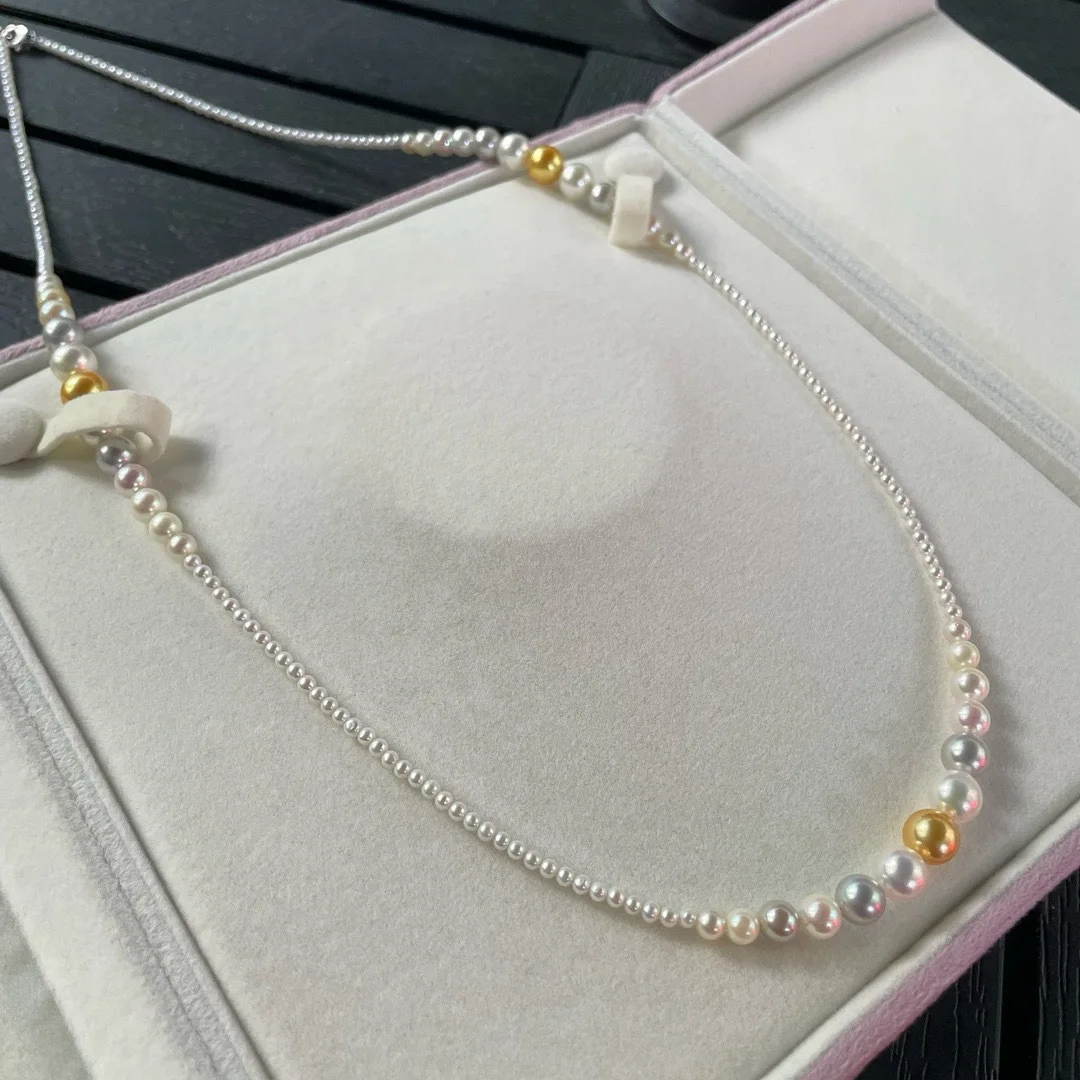 2-9mm Natural Seawater & Freshwater Pearl Necklace, Sweater Chain Near Round Iridescent Slight Flaws, Versatile Pearl Jewelry
