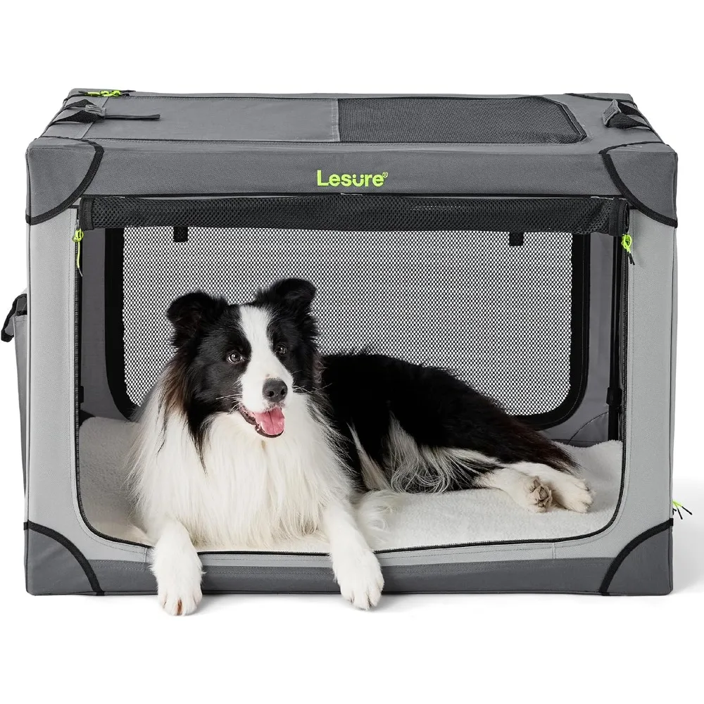 

Lesure Soft Collapsible Dog Crate - 36 Inch Portable Travel Dog Crate for Large Dogs Indoor & Outdoor, 4-Door Foldable Pet