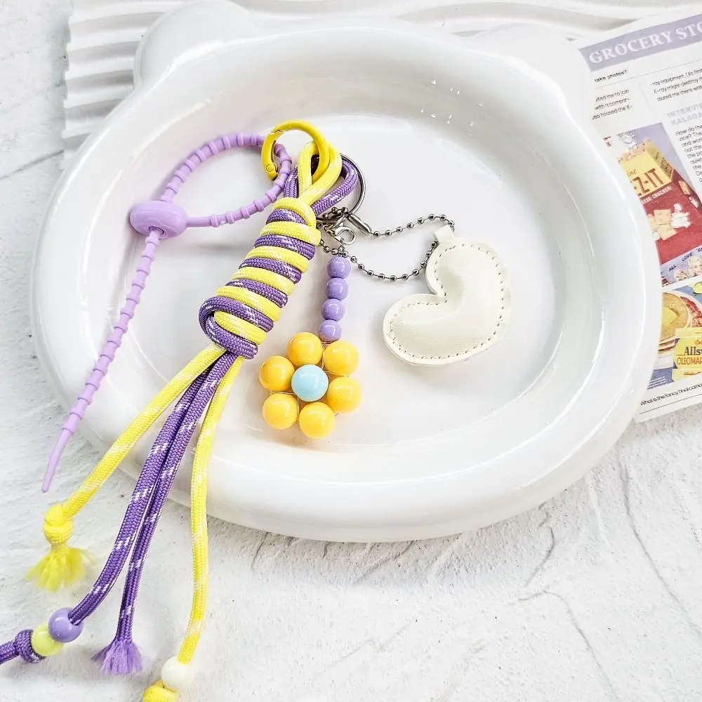 

Fashion Dopamine Flower Keychain Handmade Weave Rope Flower Keyring DIY Colorful Flower Rope Keychain Key Decoration