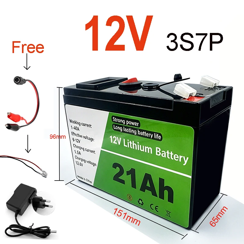 12V 21Ah 18650  Rechargeable Li-ion Battery +Charger for Solar LED Lighting & Portable Emergency Backup Power