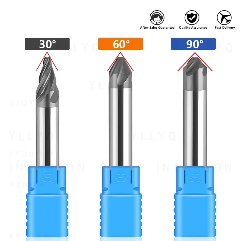 

30/60/90° Spiral Chamfer Milling Cutter 4 Flute CNC Machining Tool Inner Hole Straight Shank Chamfering Cutter End Mill