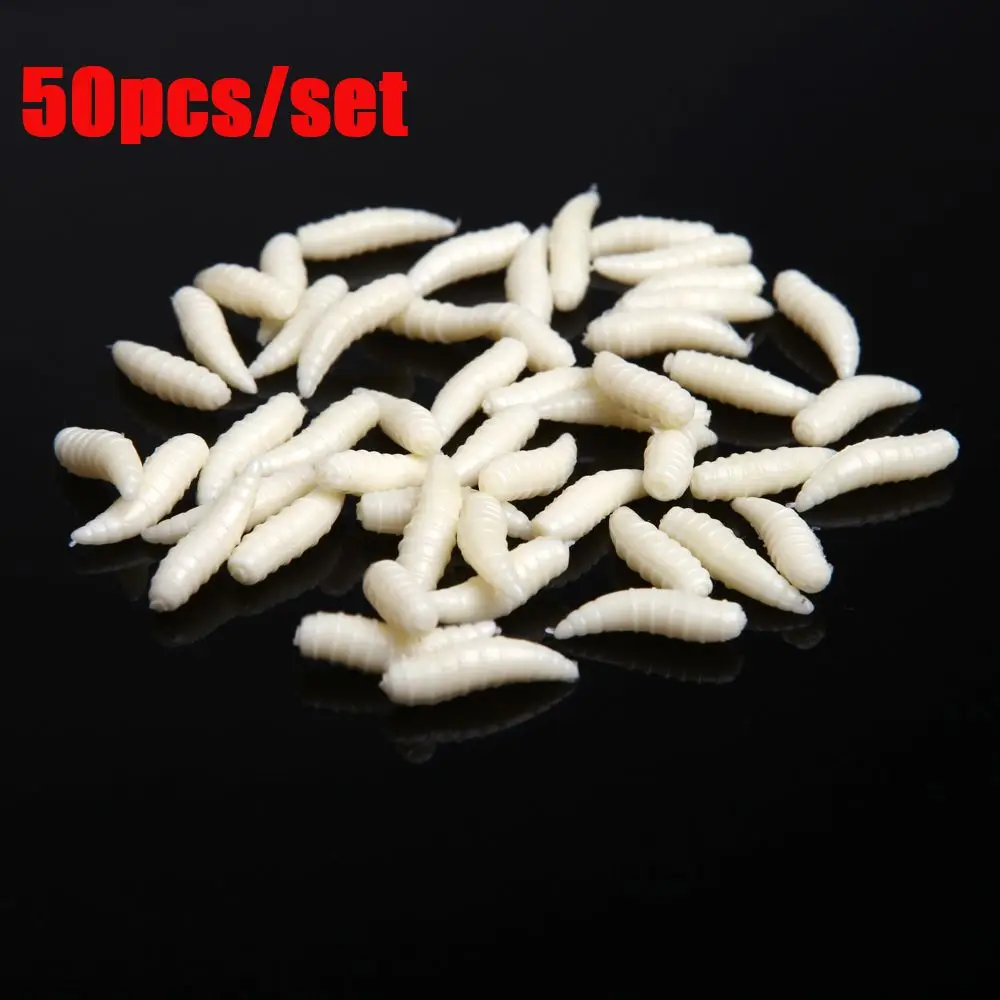 50Pcs Lot Silicon Practical Maggots Shape Tackle Bionics Soft Lures Road Asia Bait Worm Fishing Bait