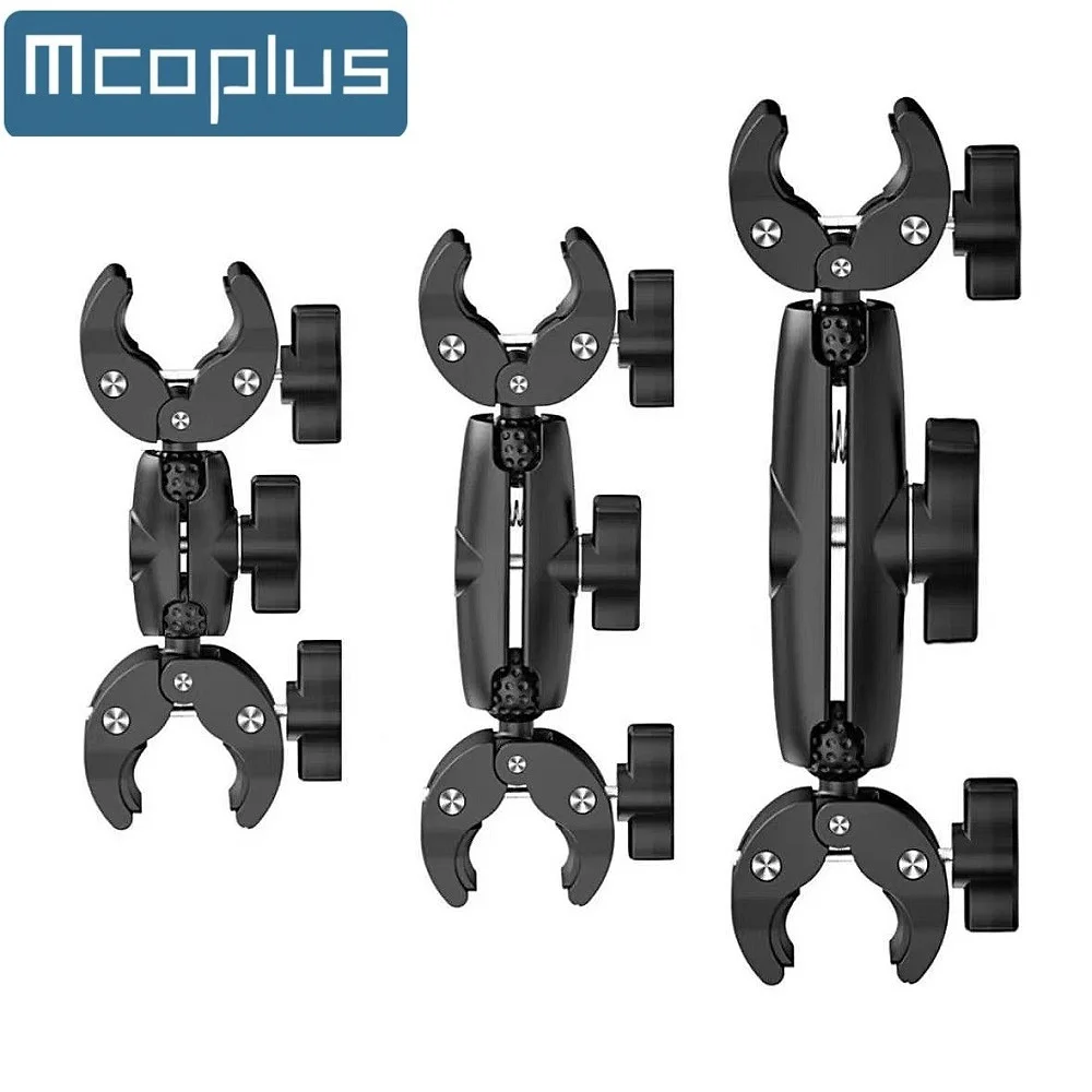 Mcoplus Double Camera Clamp Mount, Crab Plier Clip Bracket Magic Arm Double Ball Head Adapter Umbrella Clamp for Motorcycle, Bik