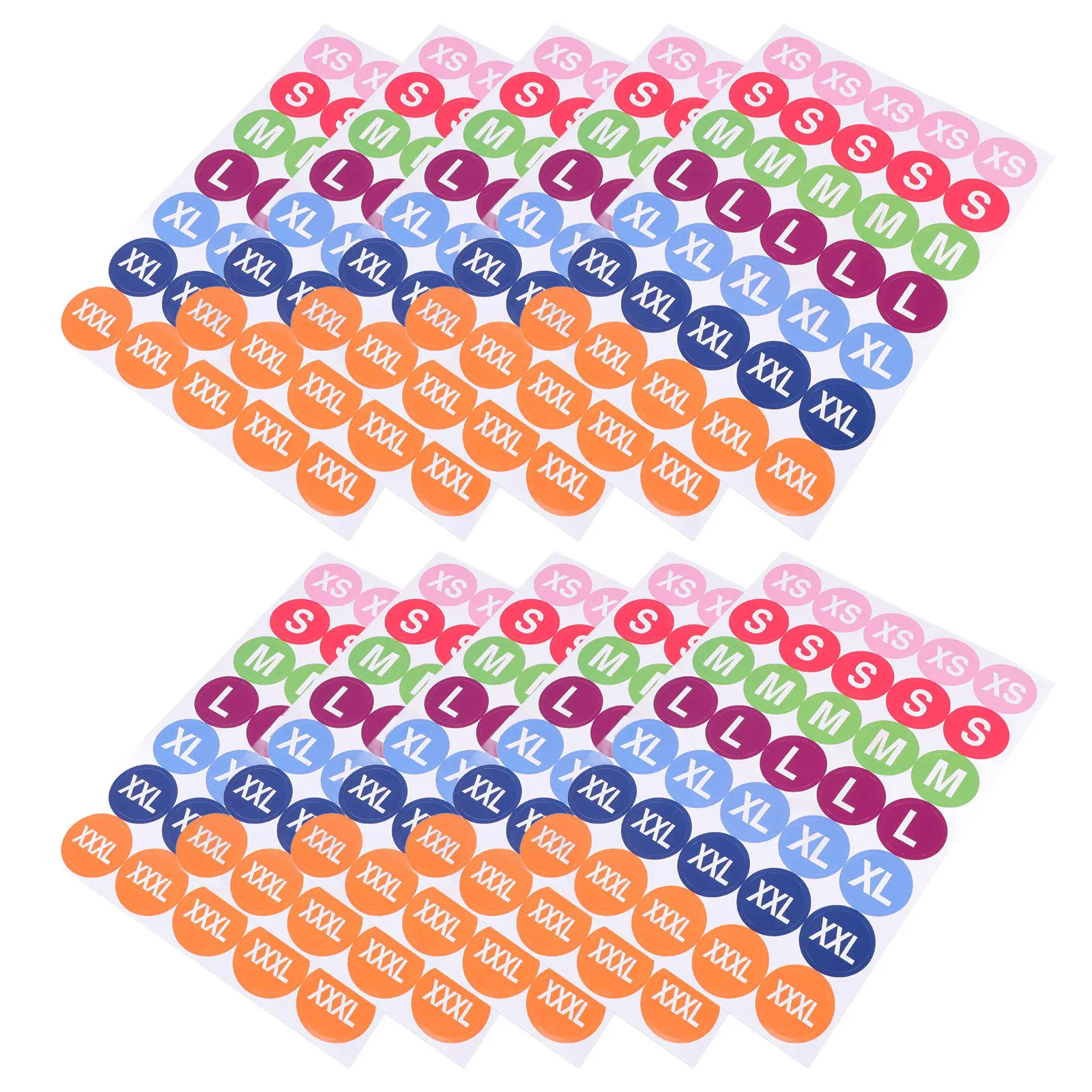 

350 шт. круглых этикеток-наклеек для одежды с размерами, 7 цветов, для футболок, свитеров, пальто, для розничной торговли