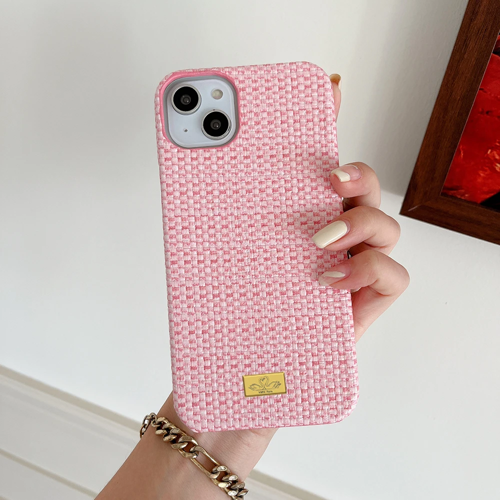 

Luxury Fashion cute woven pattern Animal swan Phone Cover Case For Iphone 16 15 14 13 12 11 Pro Max PU leather hard Coque Fundas