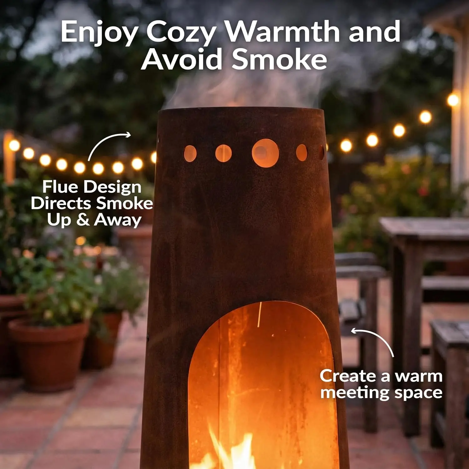 Large Wood Burning Chiminea Outdoor Fireplace, 50