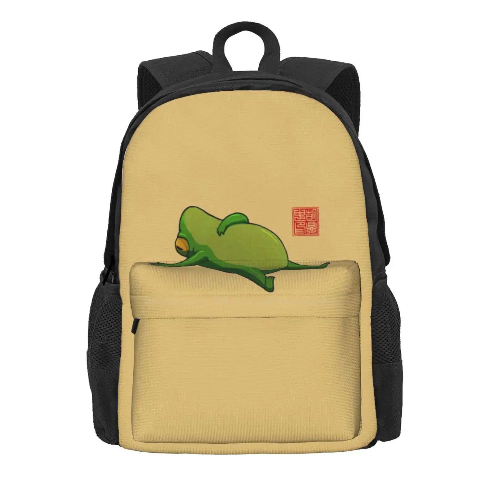 Yoga Frog Mood Hot Sale Schoolbag Backpack Fashion Bags Frogs Cute Yoga Mood Round Cottagecore Dinghuart Exercise Health Froggy