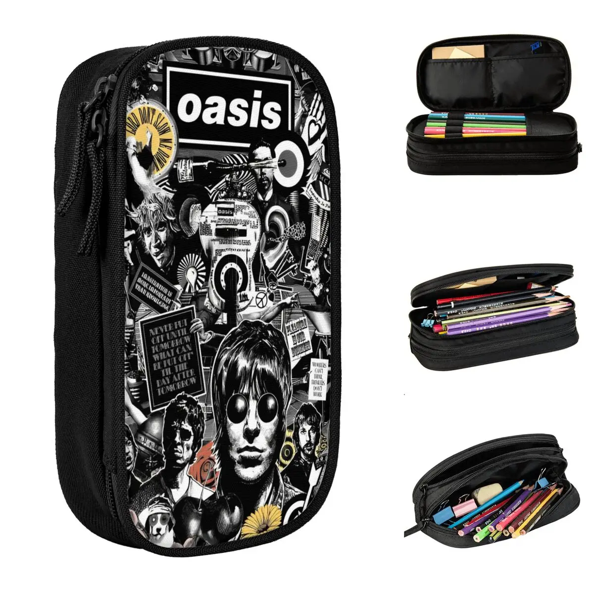 Rock Band British Music Albums Pencil Cases O-Oasis Pen Box Bags for Student Large Storage Students School Zipper Pencilcases