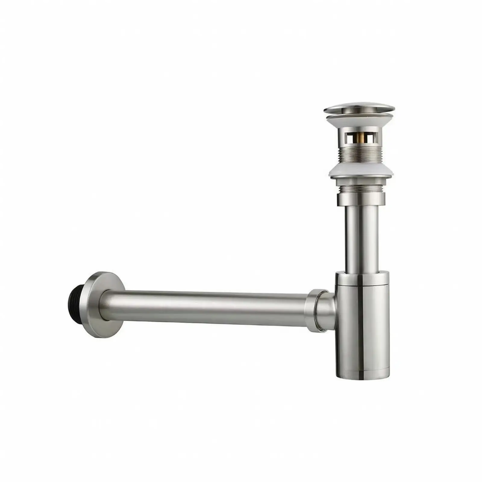 Brushed Silver Wall Drain Assembly for Contemporary Washbasin with Threaded Connection Points