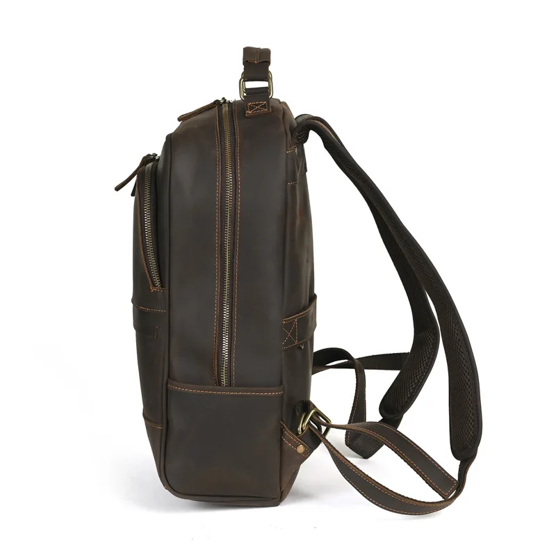 LD-Crazy Horse Leather Backpack Men's Leather Simple Fashion Travel Men's Backpack 15 inch Business Computer Bag
